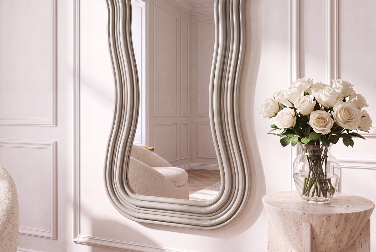 Miroir mural design ALICE II 100cm grège pastel