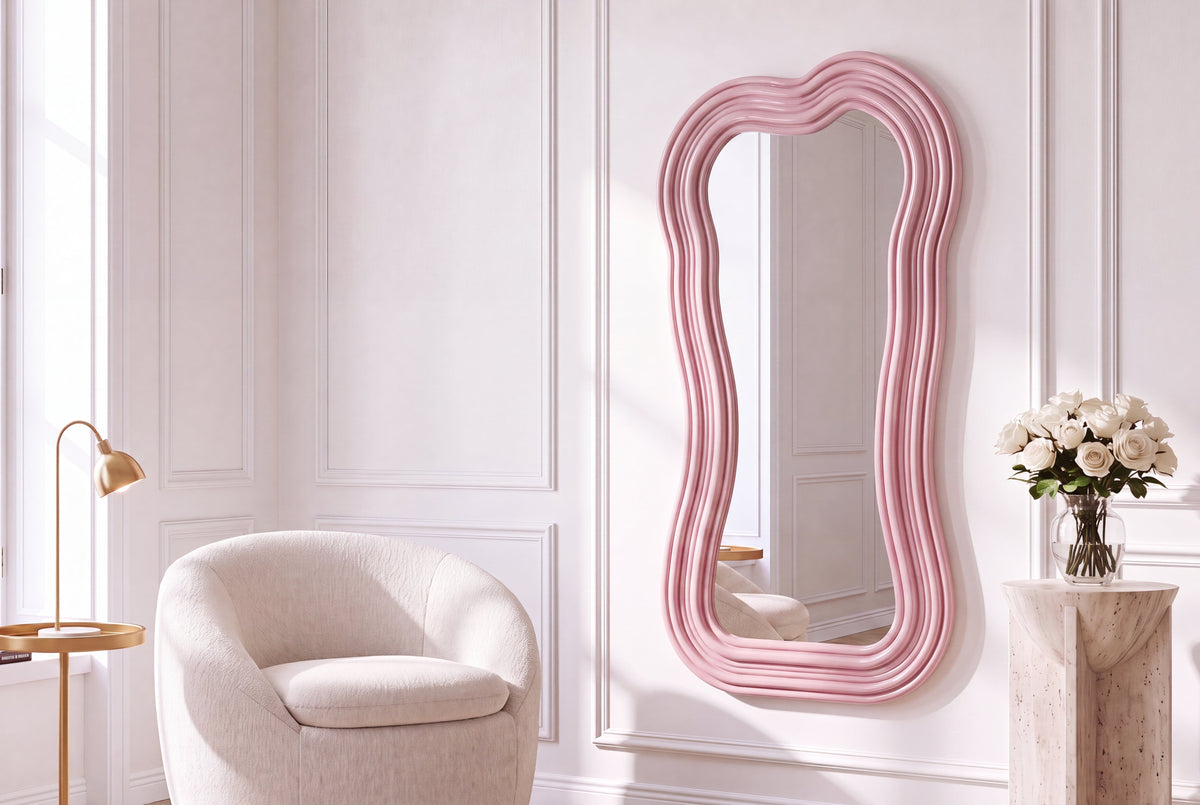 Miroir mural design ALICE II 100cm rose pastel