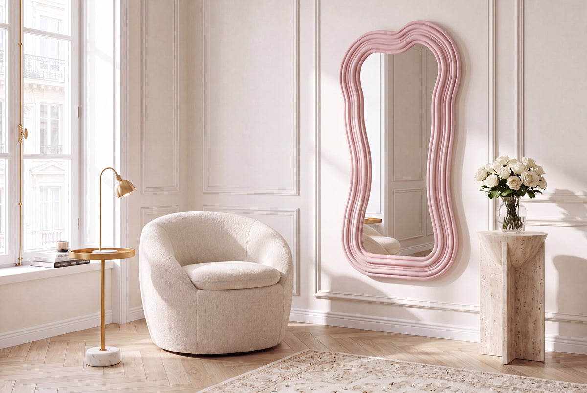 Miroir mural design ALICE II 100cm rose pastel