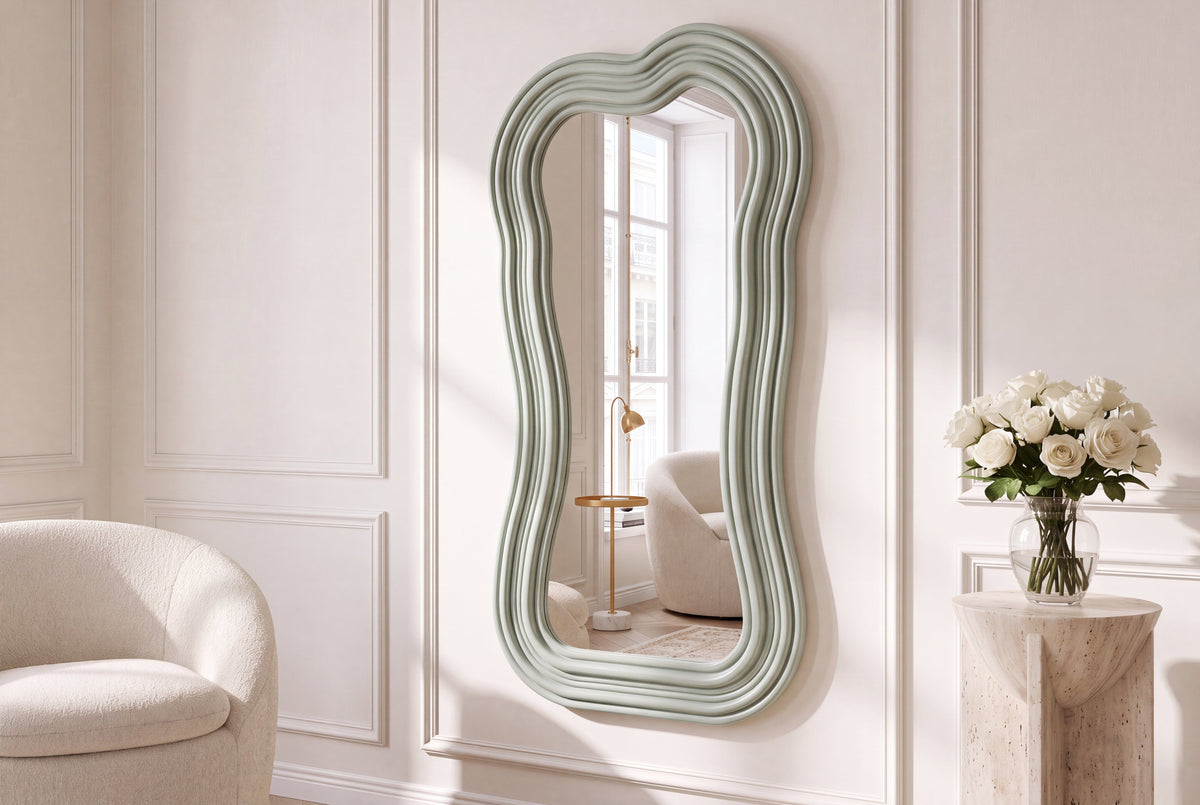 Miroir mural design ALICE II 100cm vert sauge pastel