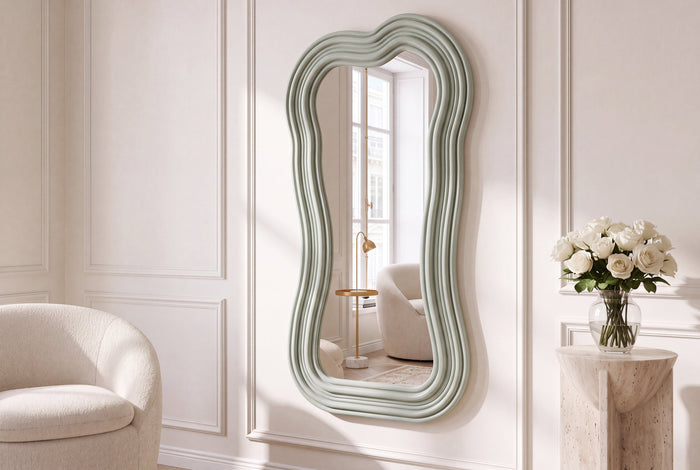 Miroir mural design ALICE II 100cm vert sauge pastel