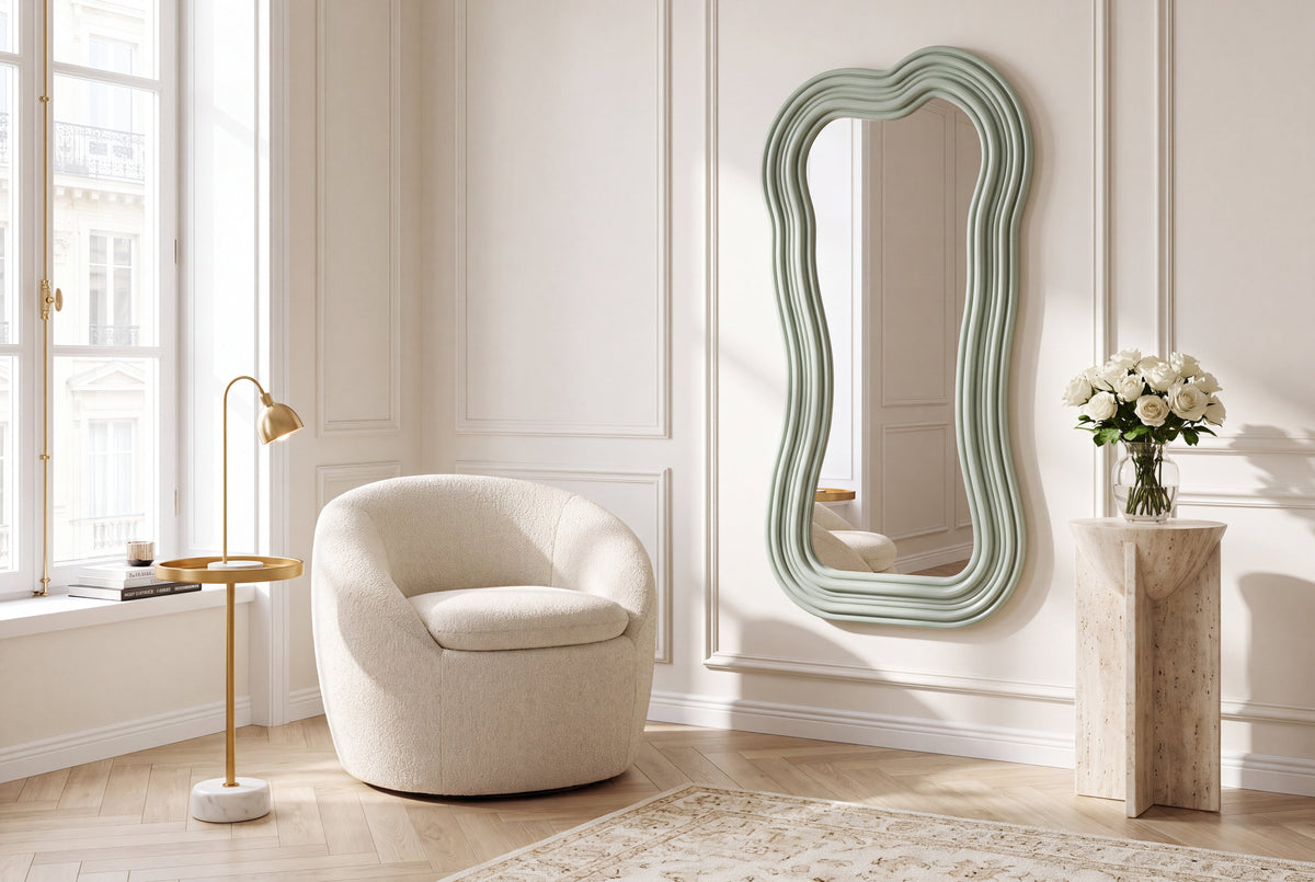 Miroir mural design ALICE II 100cm vert sauge pastel