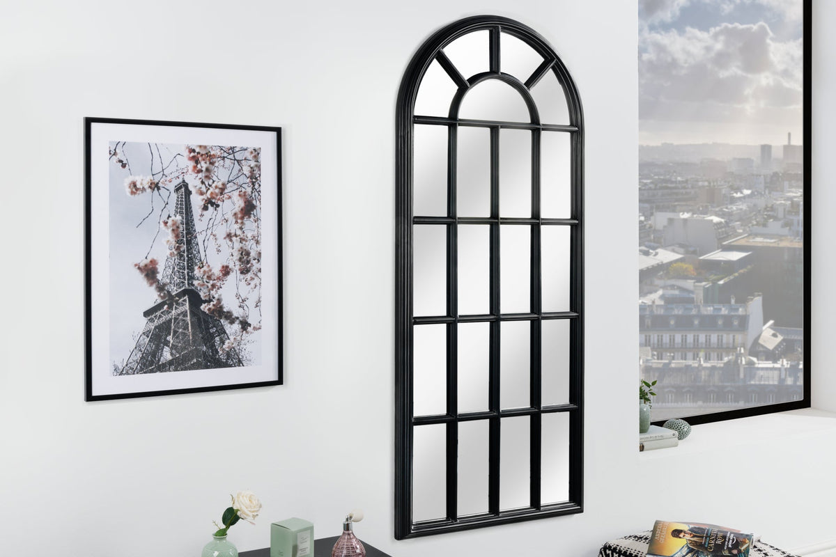 Miroir mural design CASTILLO 140cm fenêtre style maison de campagne noir