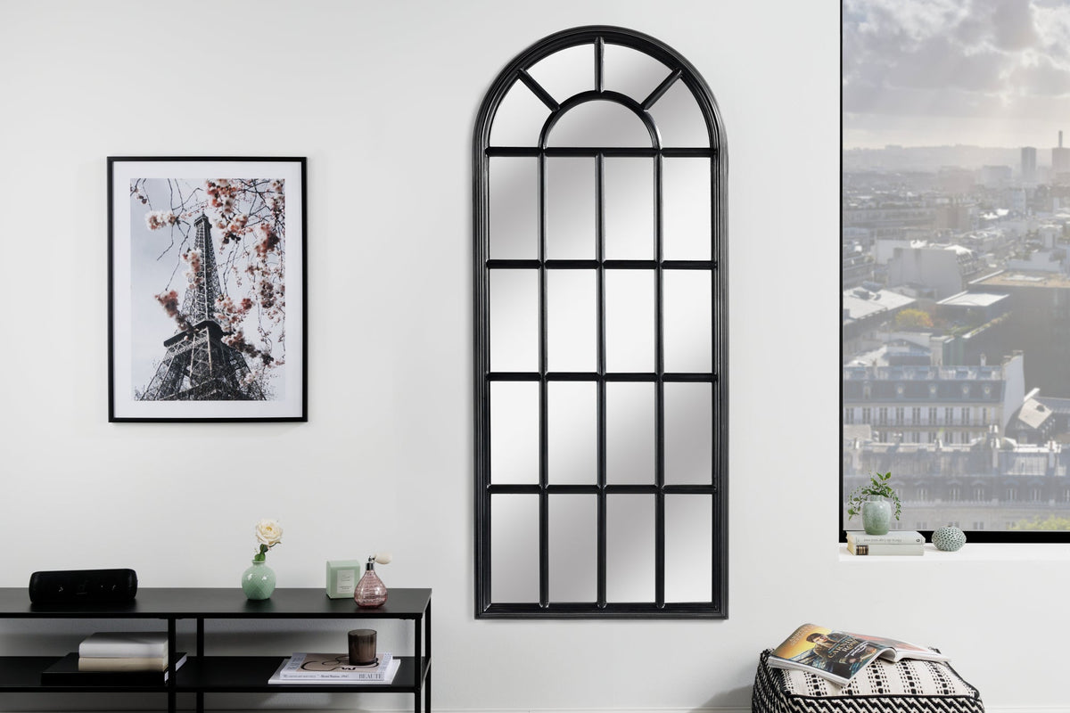 Miroir mural design CASTILLO 140cm fenêtre style maison de campagne noir