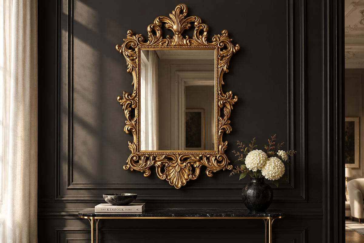 Miroir mural design OPULENT 125cm or décoration de cadre riche en détails Baroque moderne