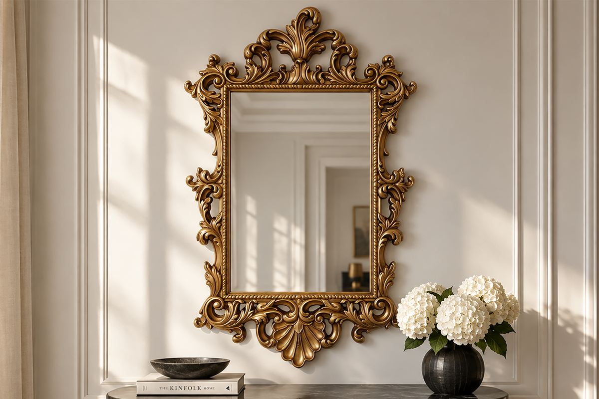 Miroir mural design OPULENT 125cm or décoration de cadre riche en détails Baroque moderne