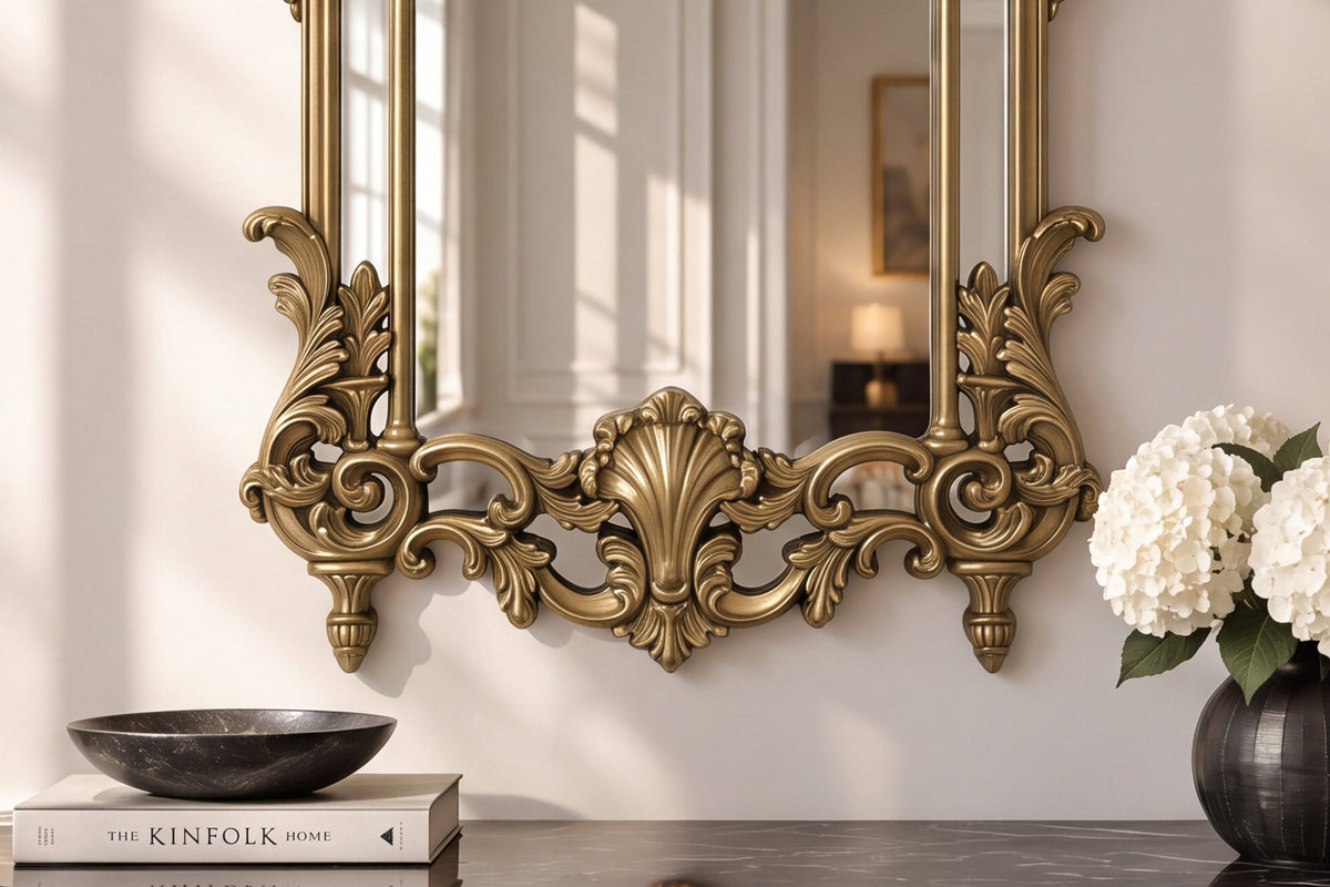 Miroir mural design OPULENT 150cm or décoration de cadre riche en détails Baroque moderne