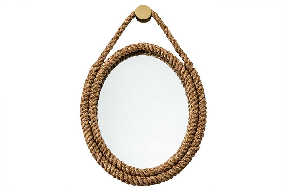 Miroir mural maritime SEVEN SEAS 60cm cadre ovale naturel avec suspension corde dorée