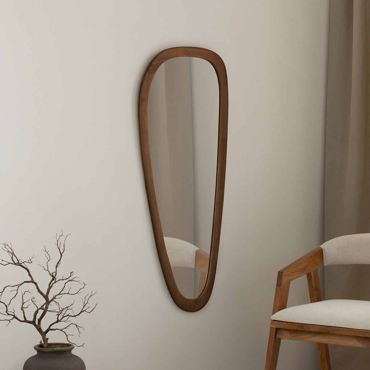 Miroir mural massif ORGANIC 120cm marron design bois de noyer