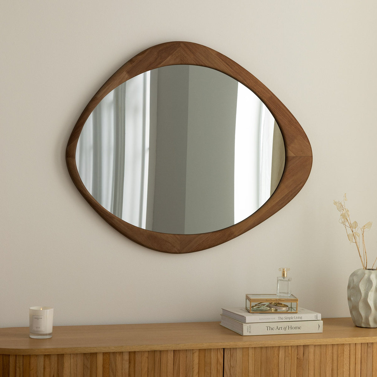 Miroir mural massif ORGANIC 90cm marron design bois de noyer