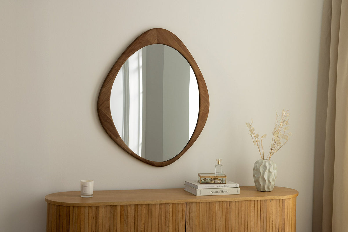 Miroir mural massif ORGANIC 90cm marron design bois de noyer