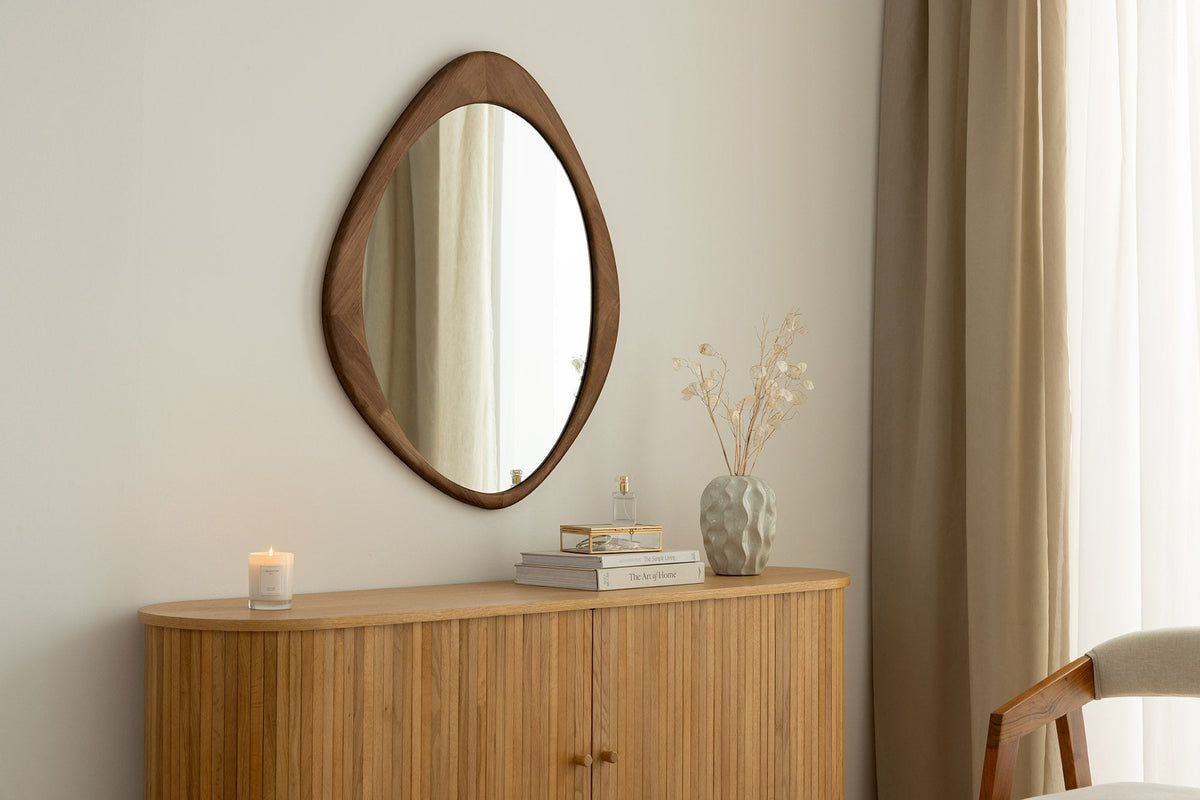 Miroir mural massif ORGANIC 90cm marron design bois de noyer