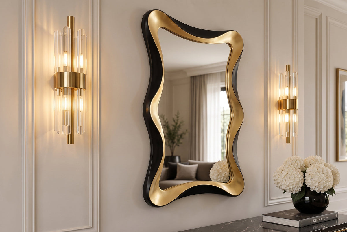 Miroir mural moderne ALICE 120cm or noir à accrochage variable