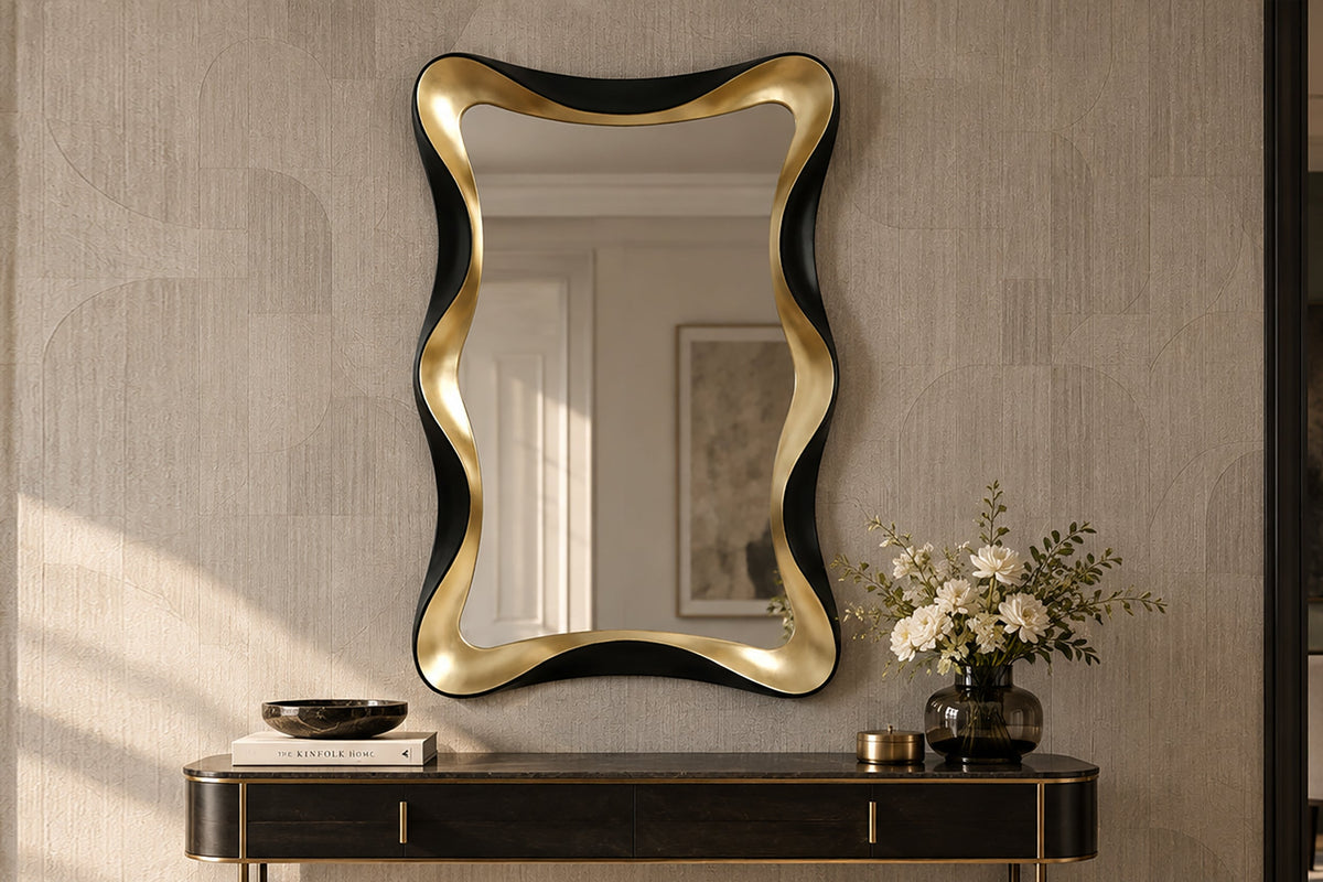 Miroir mural moderne ALICE 120cm or noir à accrochage variable