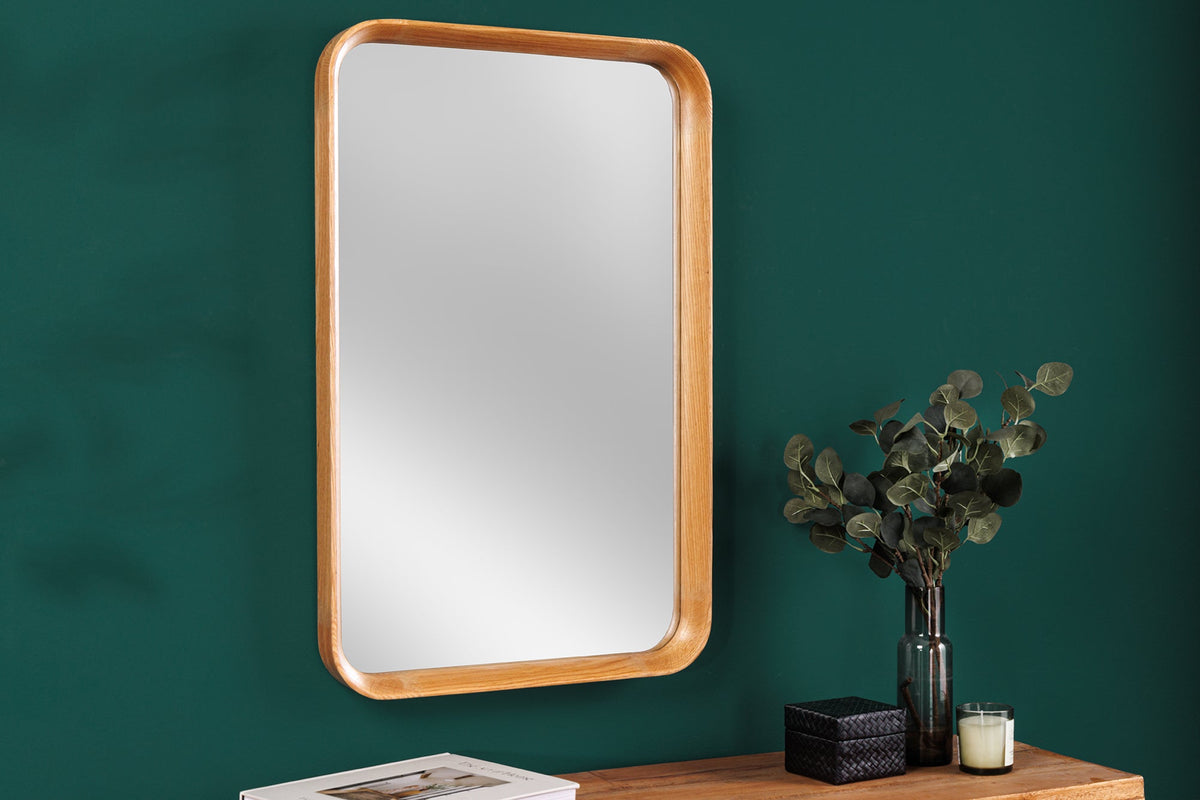 Miroir mural moderne AMSTERDAM 80cm chêne naturel bois massif fait main
