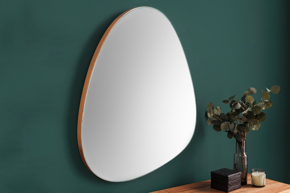 Miroir mural moderne NOEMI 70cm chêne naturel bois massif fait main design asymétrique