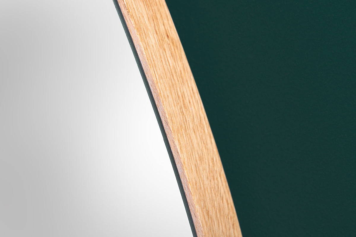 Miroir mural moderne NOEMI 70cm chêne naturel bois massif fait main design asymétrique
