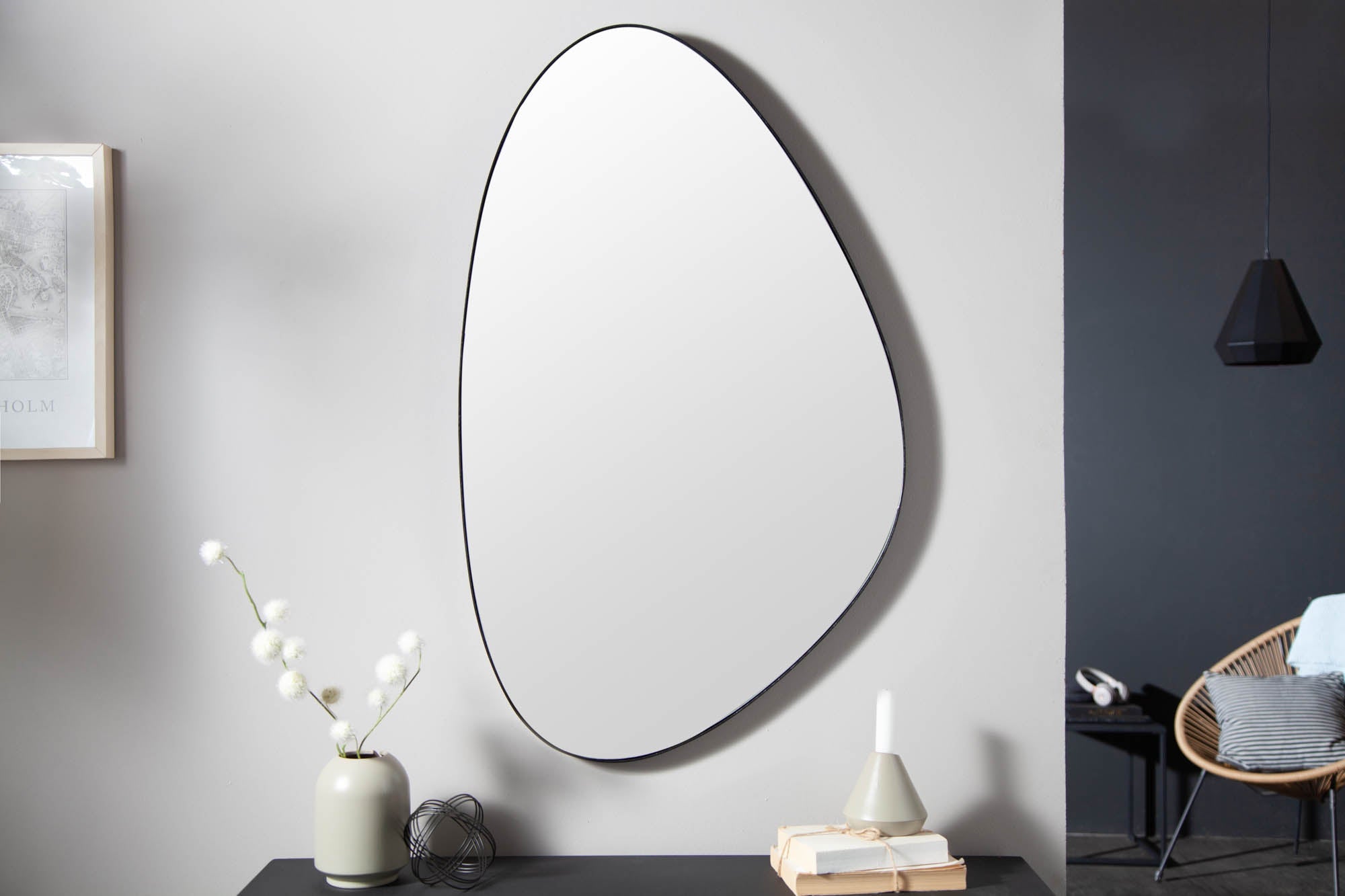 Miroir mural moderne NOEMI 90cm noir design asymétrique