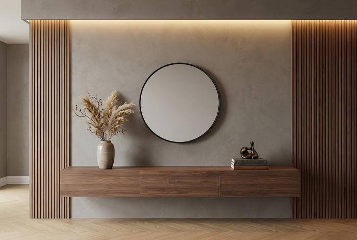 Miroir mural rond PORTRAIT 75 cm noir avec cadre métallique