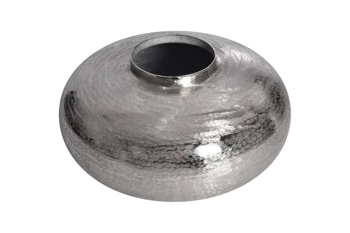 Moderne Deko Vase ABSTRACT ORIENT 35cm silber rund Metall Hammerschlag-Design