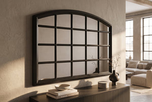 Moderne miroir mural PARIS 120cm noir miroir fenêtre design arc-rond