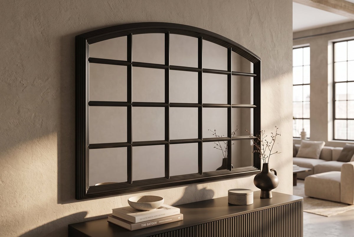 Moderne miroir mural PARIS 120cm noir miroir fenêtre design arc-rond