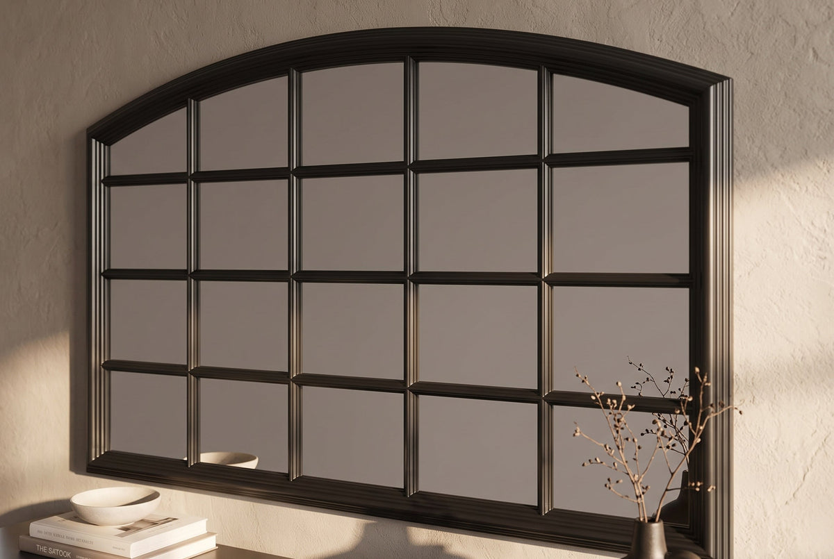 Moderne miroir mural PARIS 120cm noir miroir fenêtre design arc-rond