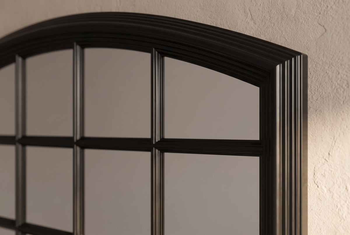 Moderne miroir mural PARIS 120cm noir miroir fenêtre design arc-rond