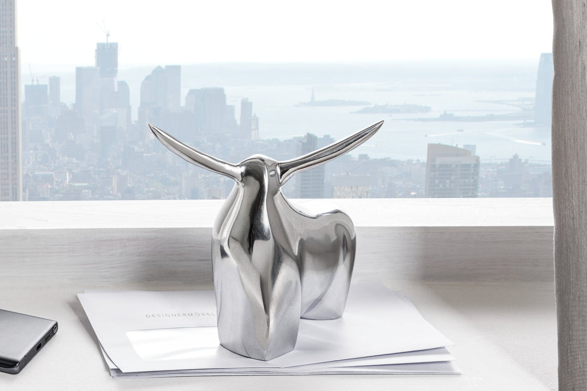 Moderne Skulptur BIG BULL silber Aluminium Dekoration Stierfigur Briefbeschwerer