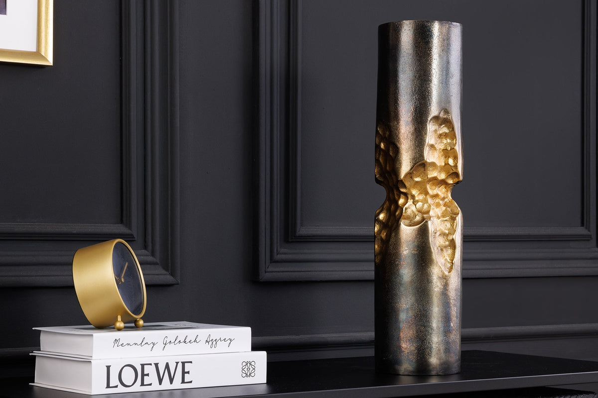 Moderne Vase PRECIOUS 40cm schwarz gold Metall Hammerschlag Design