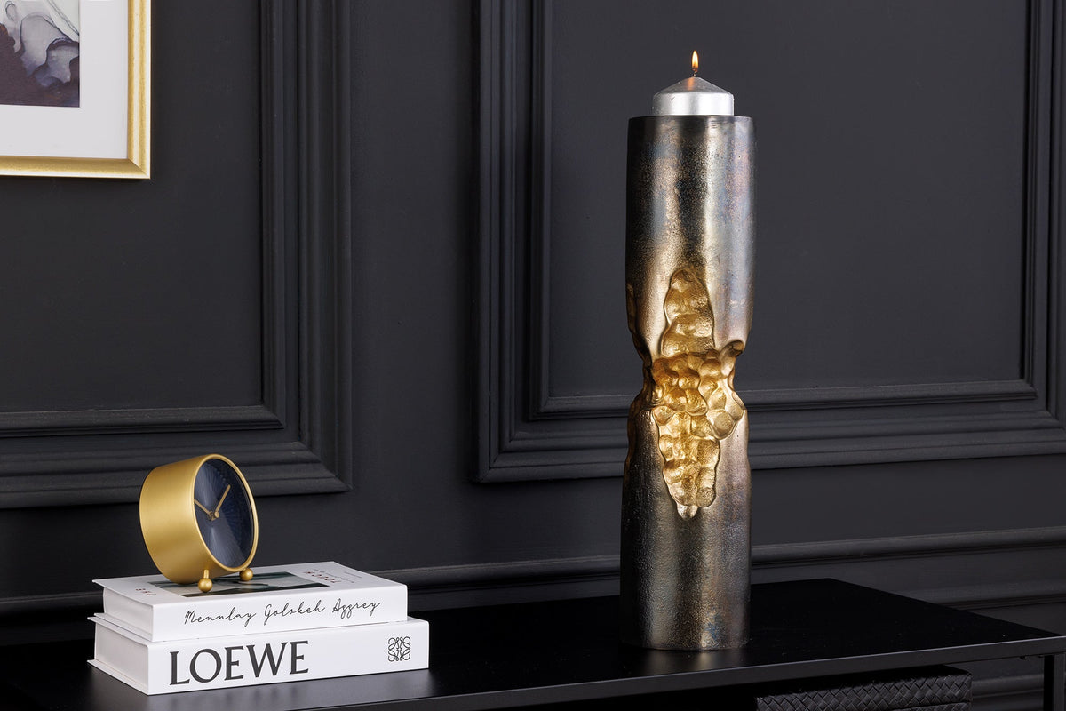 Moderne Vase PRECIOUS 40cm schwarz gold Metall Hammerschlag Design