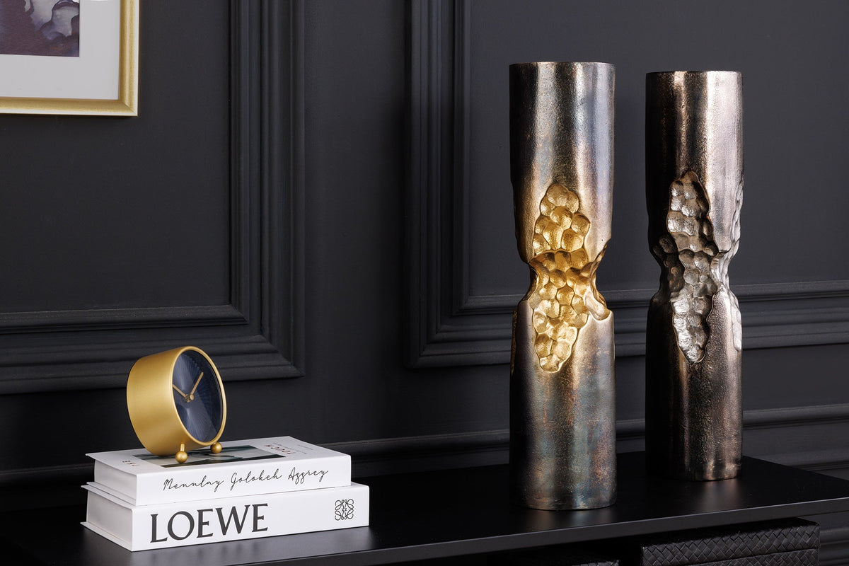 Moderne Vase PRECIOUS 50cm schwarz gold Metall Hammerschlag Design