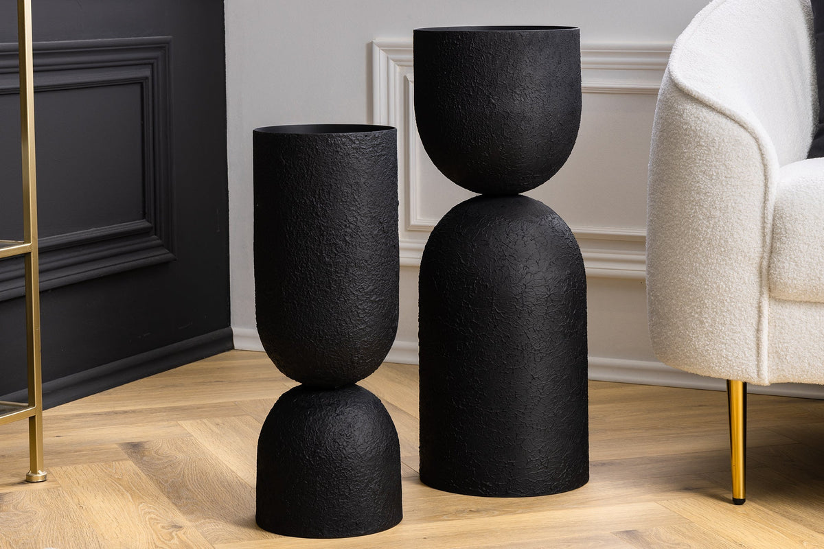 Moderne Vase SANDGLASS XL 70cm noir fer handmade utilisable des deux côtés