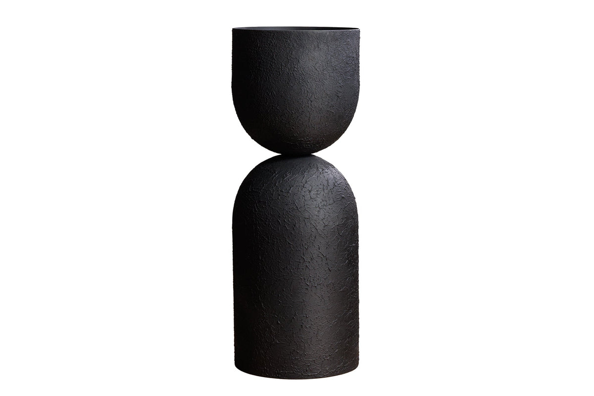 Moderne Vase SANDGLASS XL 70cm schwarz Eisen handmade beidseitig nutzbar