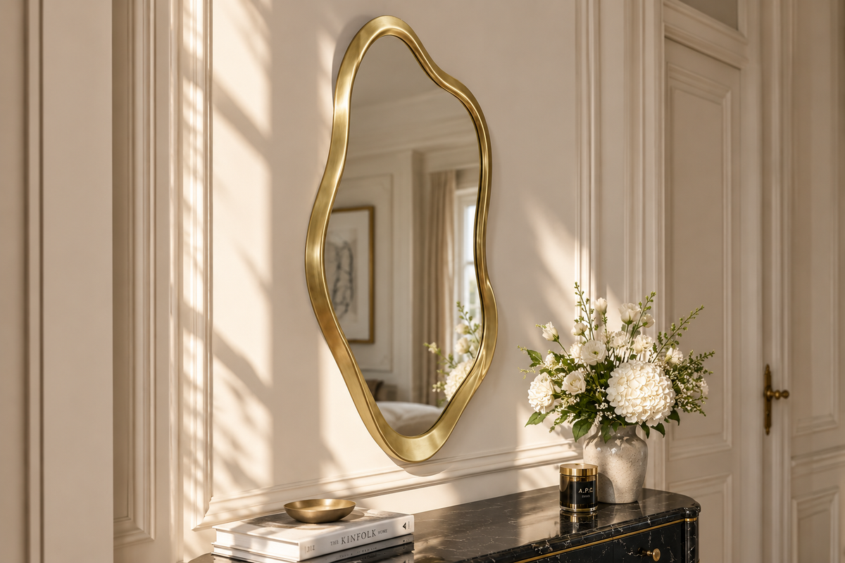 Moderner Wandspiegel EMBER 100cm gold variabel aufhängbar organische Form