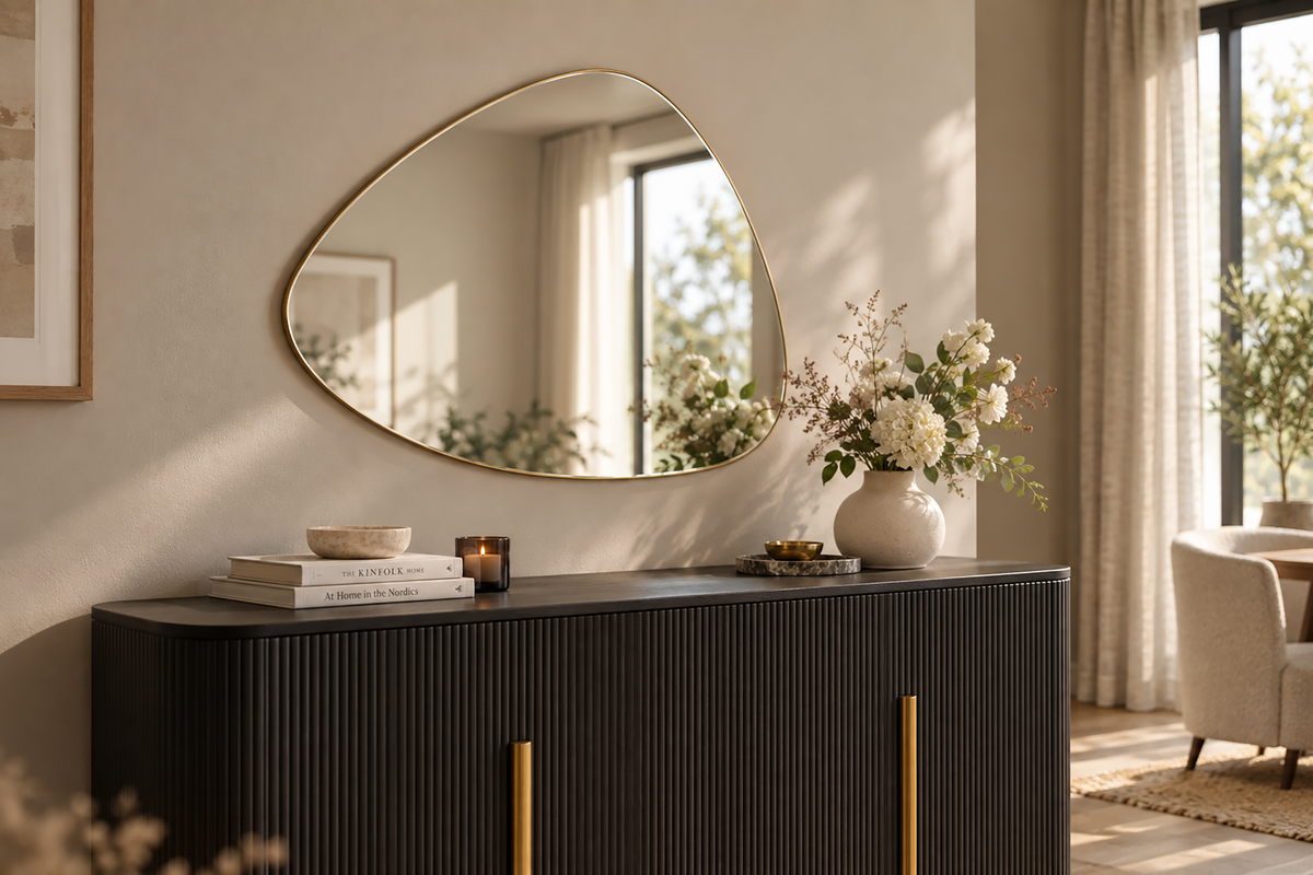 Moderner Wandspiegel NOEMI 85cm gold variabel aufhängbar