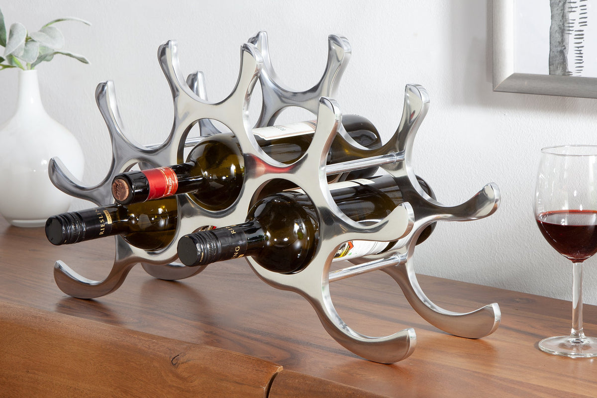 Modernes Weinregal FLAME 48cm silber für 10 Flaschen Flaschenhalter