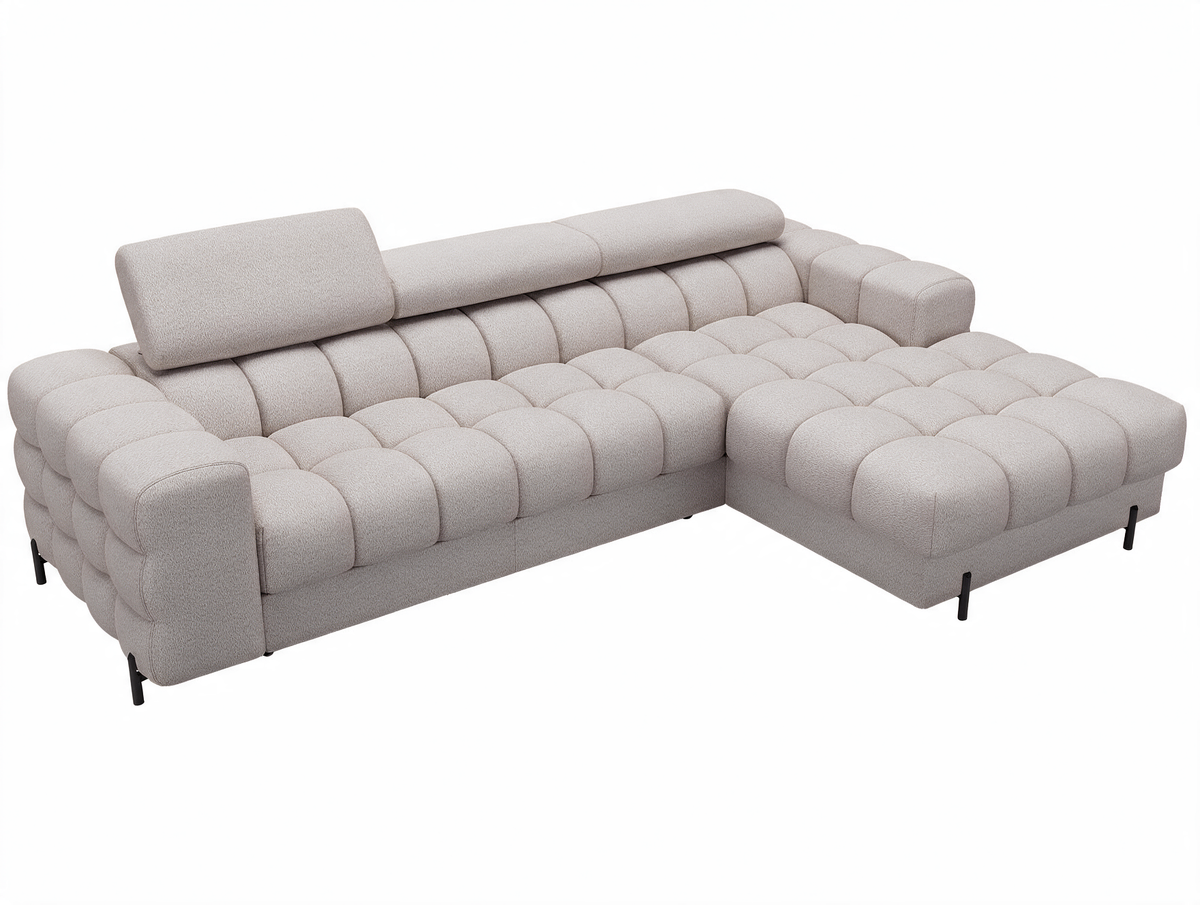 MONTCEAU ANGLE — Canapé d’angle avec têtières réglables bouclette chinée beige