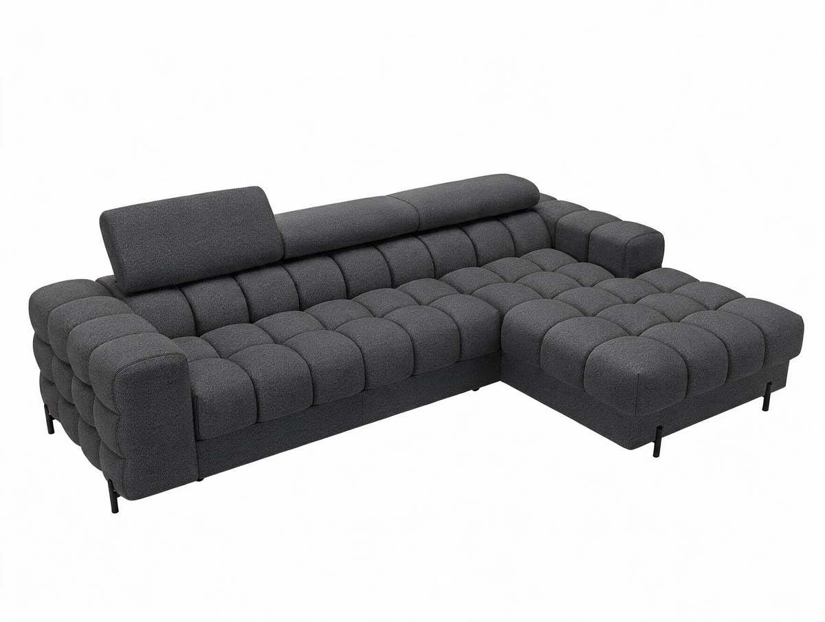 MONTCEAU ANGLE — Canapé d’angle avec têtières réglables bouclette chinée gris foncé