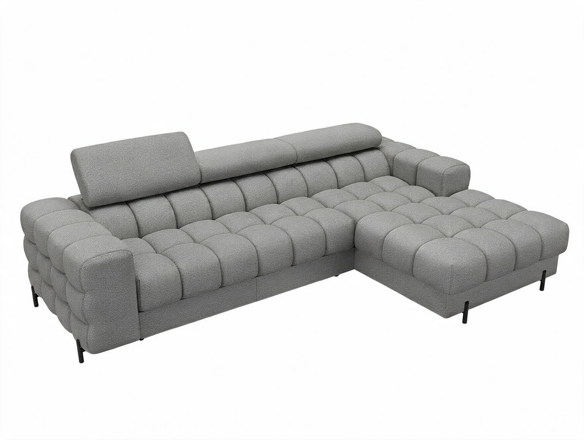 MONTCEAU ANGLE — Canapé d’angle avec têtières réglables bouclette chinée gris