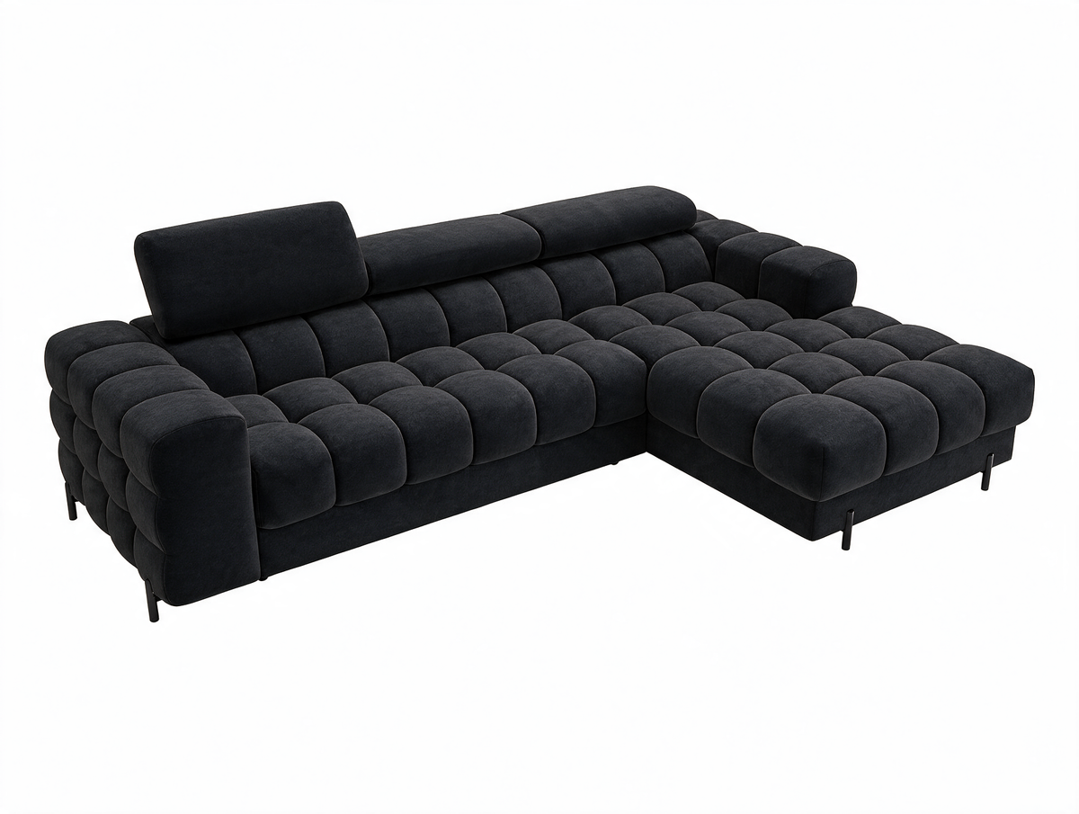 MONTCEAU ANGLE — Canapé d’angle avec têtières réglables velours noir