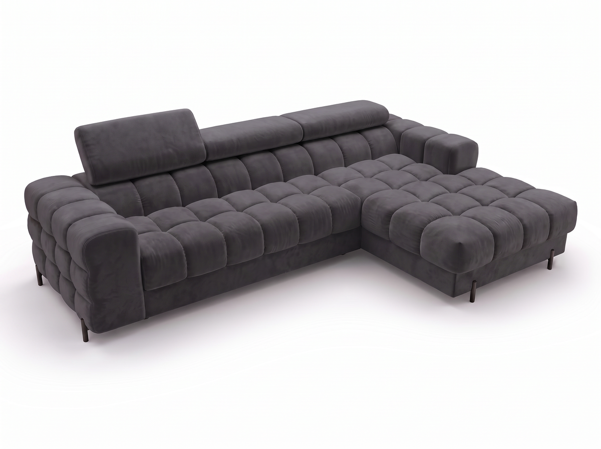 MONTCEAU ANGLE — Canapé d’angle avec têtières réglables velours noir