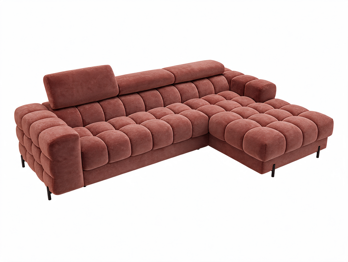 MONTCEAU ANGLE — Canapé d’angle avec têtières réglables velours terracotta
