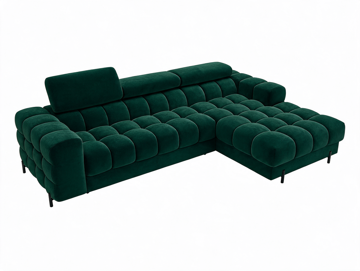 MONTCEAU ANGLE — Canapé d’angle avec têtières réglables velours vert sapin