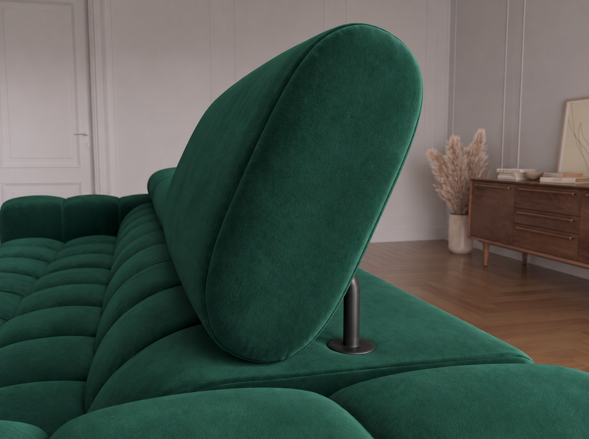MONTCEAU ANGLE — Canapé d’angle avec têtières relevables velours vert sapin