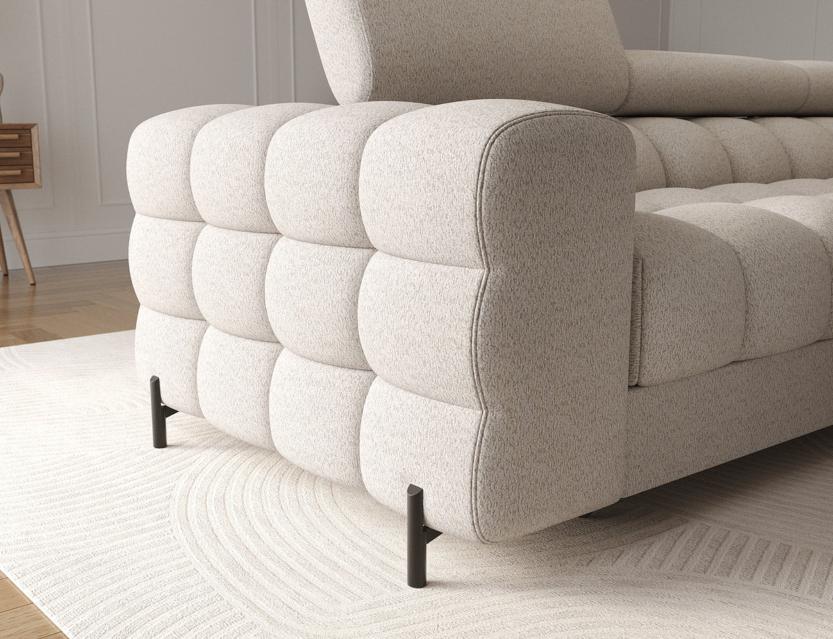 MONTCEAU ANGLE — Canapé d’angle bouclette chinée beige aux formes arrondies