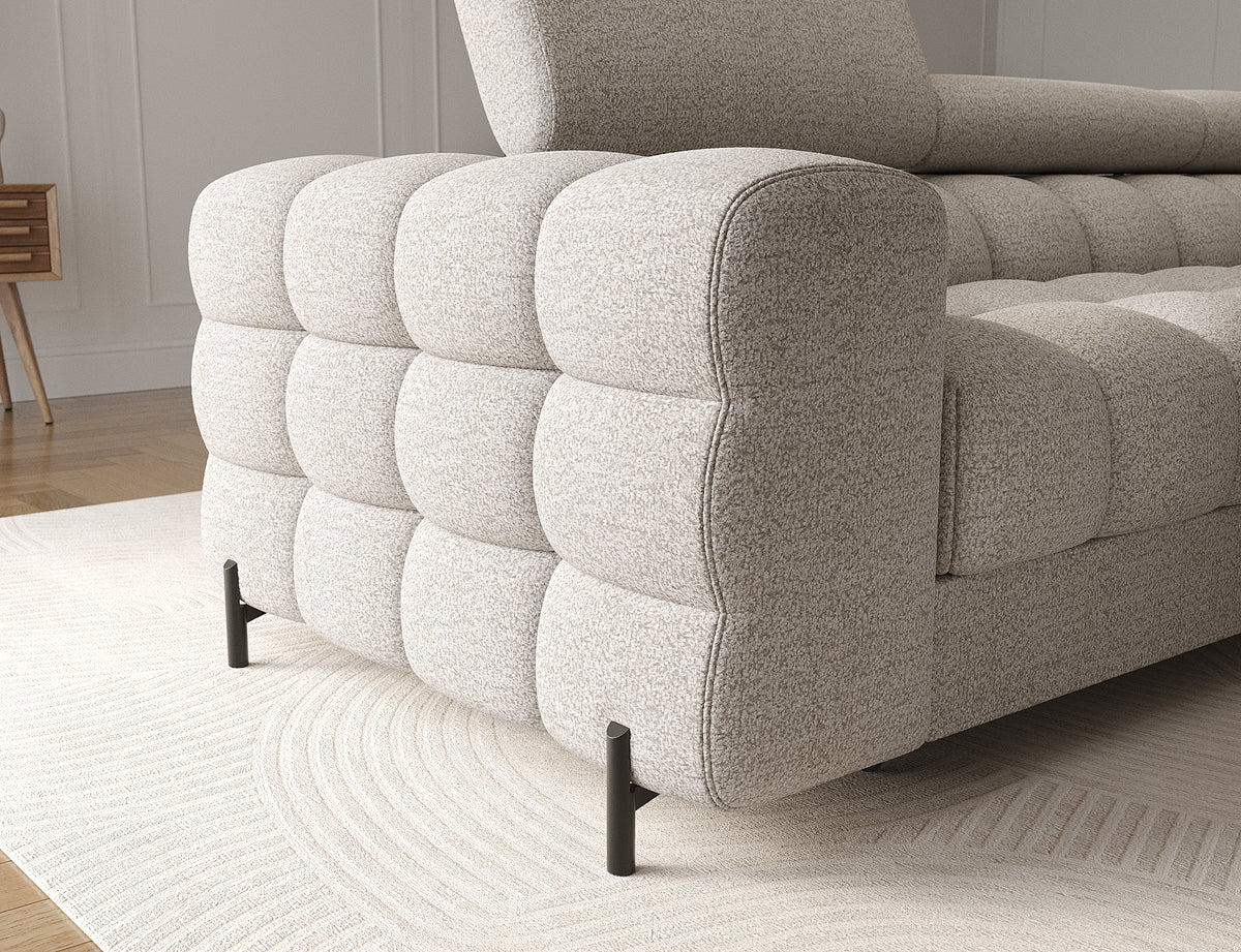 MONTCEAU ANGLE — Canapé d’angle bouclette chinée taupe aux formes arrondies