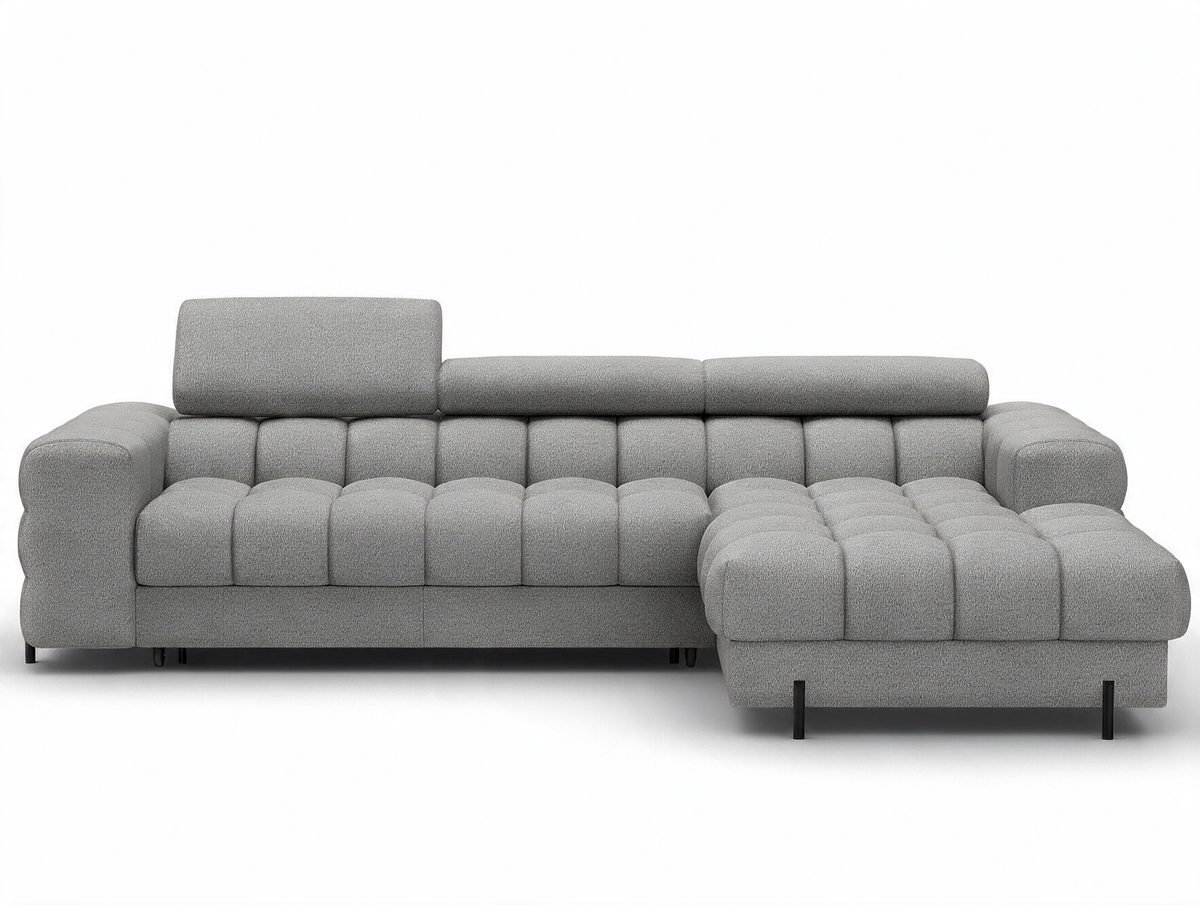 MONTCEAU ANGLE — Canapé d’angle convertible bouclette chinée gris