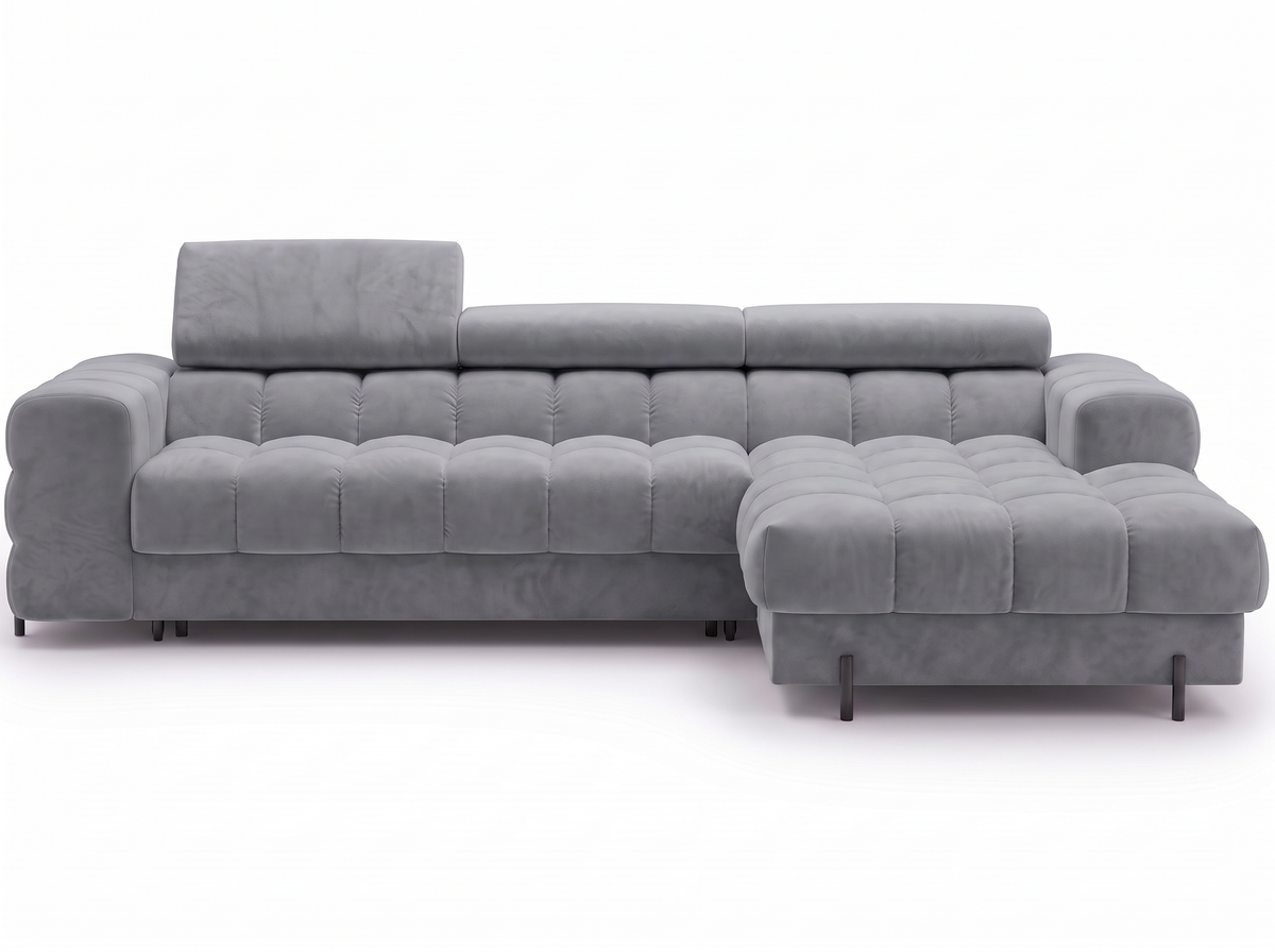 MONTCEAU ANGLE — Canapé d’angle convertible velours gris clair