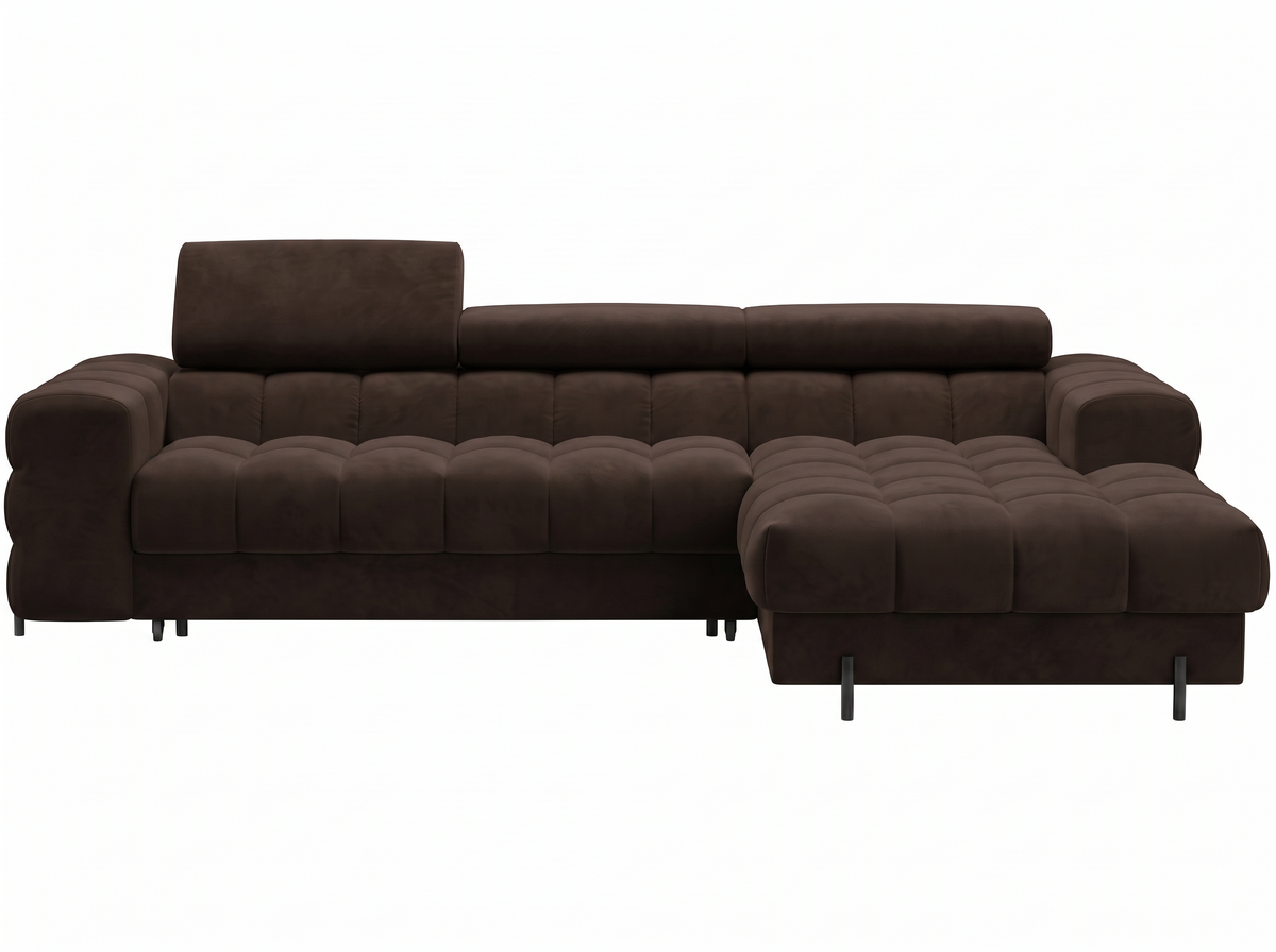 MONTCEAU ANGLE — Canapé d’angle convertible velours marron foncé